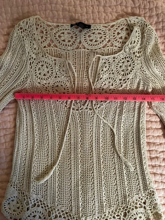 INC International Concepts Cream Crochet Knit Shell Top - Picture 3 of 7